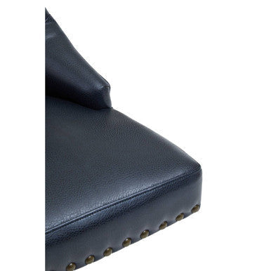 Walson black leather effect home office chair in dark blue leather effect with brass nailhead trim