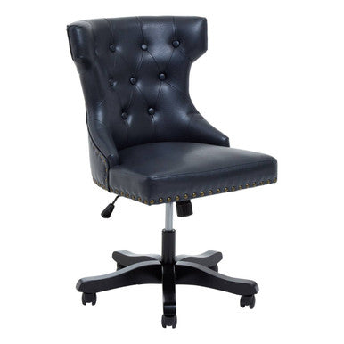 Walson black leather effect home office chair with tufted back nailhead trim and five star base
