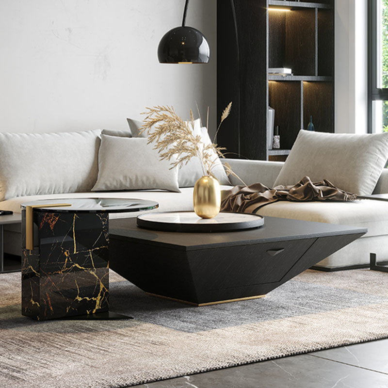 Black wanda nesting coffee table set with gold veining and sleek geometric design perfect for stylish living rooms