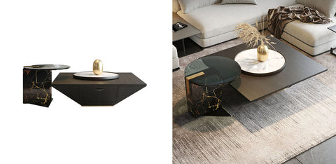 Black marble wanda nesting coffee table with gold veining and sleek geometric design for modern living spaces