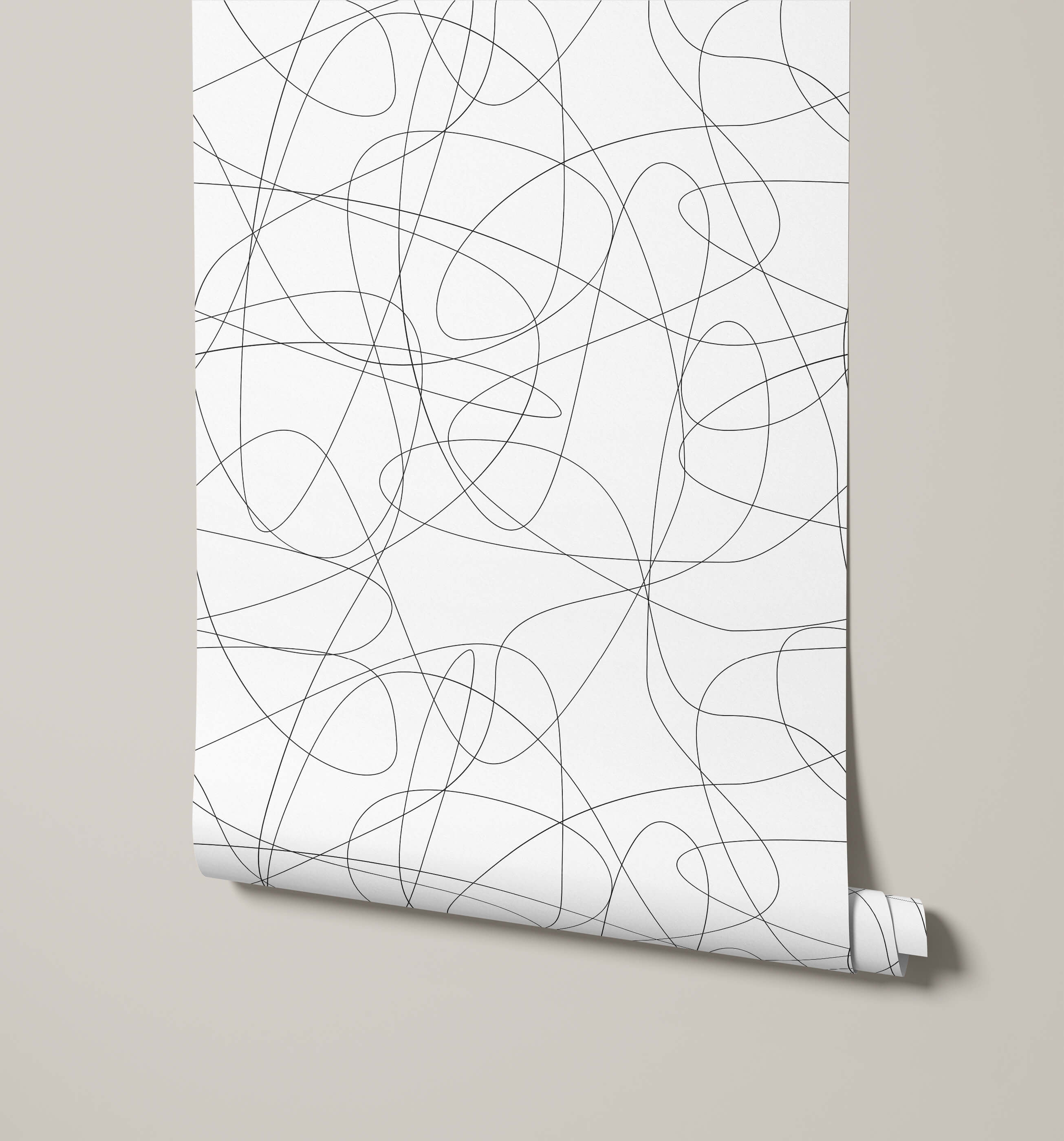 Wander white wallpaper with a minimalist design of intersecting black abstract lines for modern decor