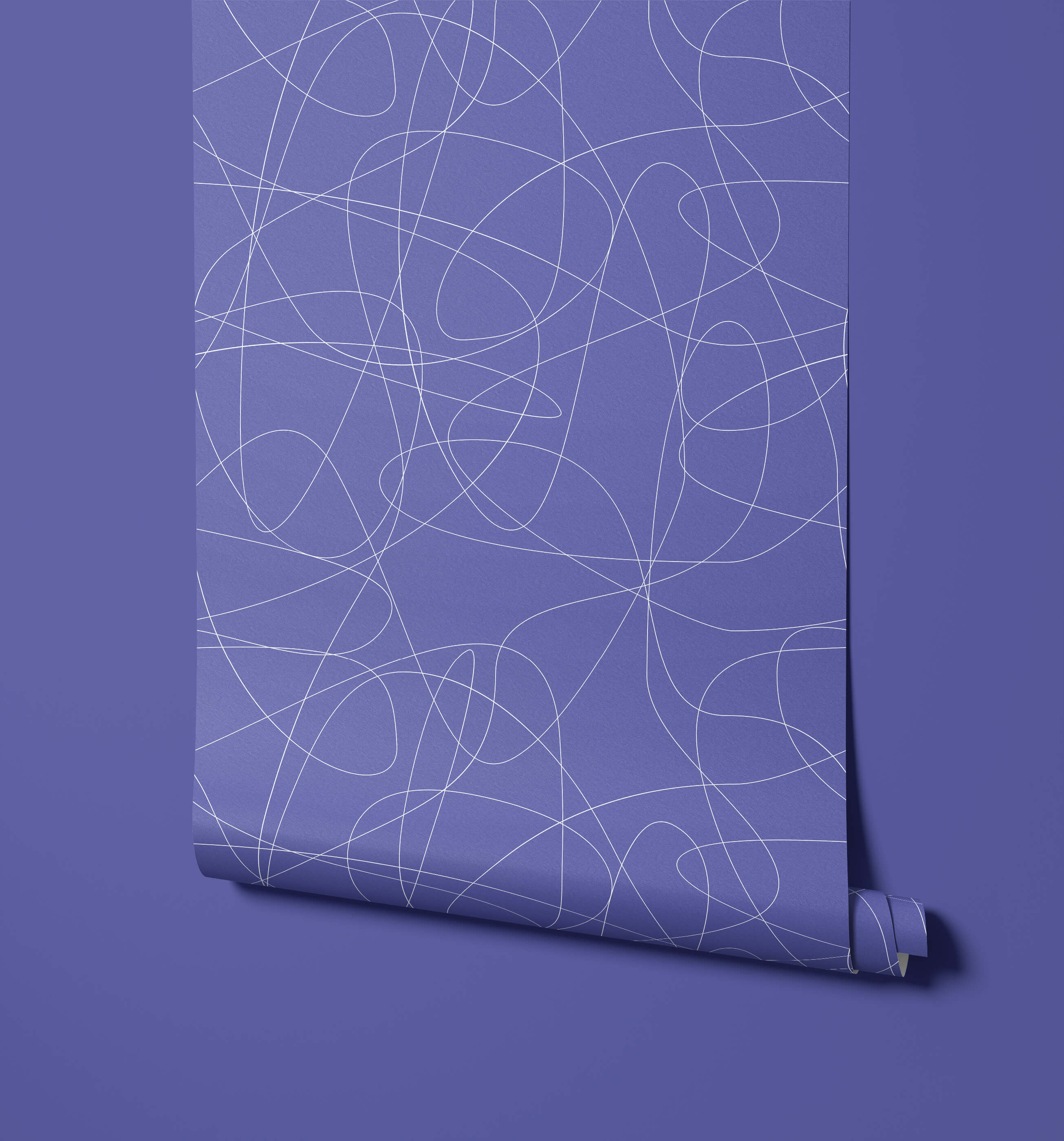 Purple wander wallpaper with a subtle pattern of white flowing abstract lines for stylish wall decor