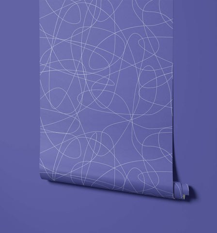 Purple wander wallpaper with a subtle pattern of white flowing abstract lines for stylish wall decor