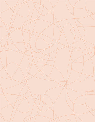 Soft peach-colored wander wallpaper with delicate warm beige overlapping line art for a cozy room vibe