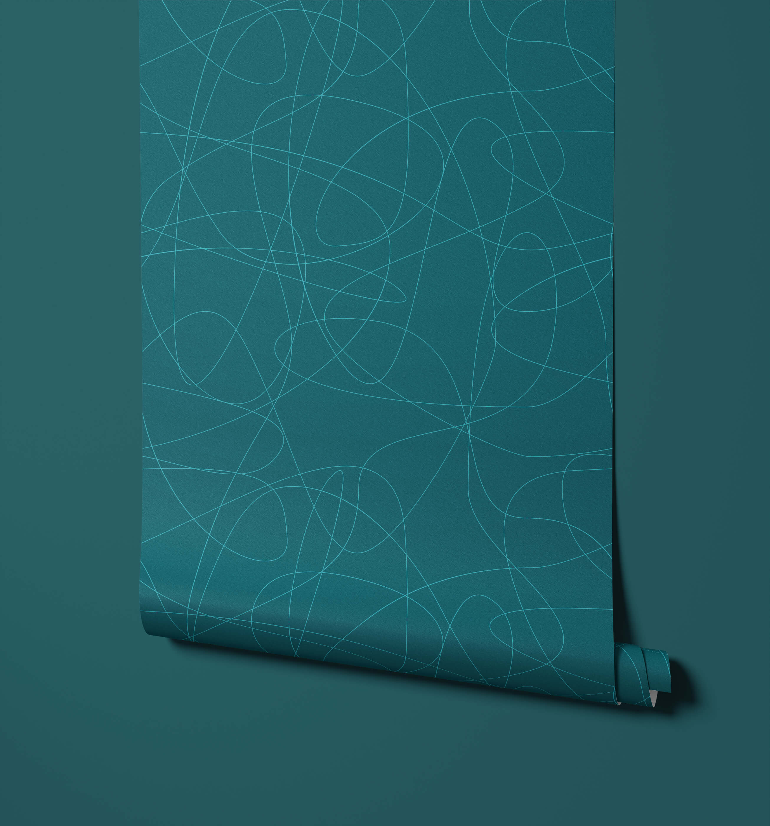 Wander teal wallpaper with a subtle light blue abstract looping line pattern perfect for stylish home decor