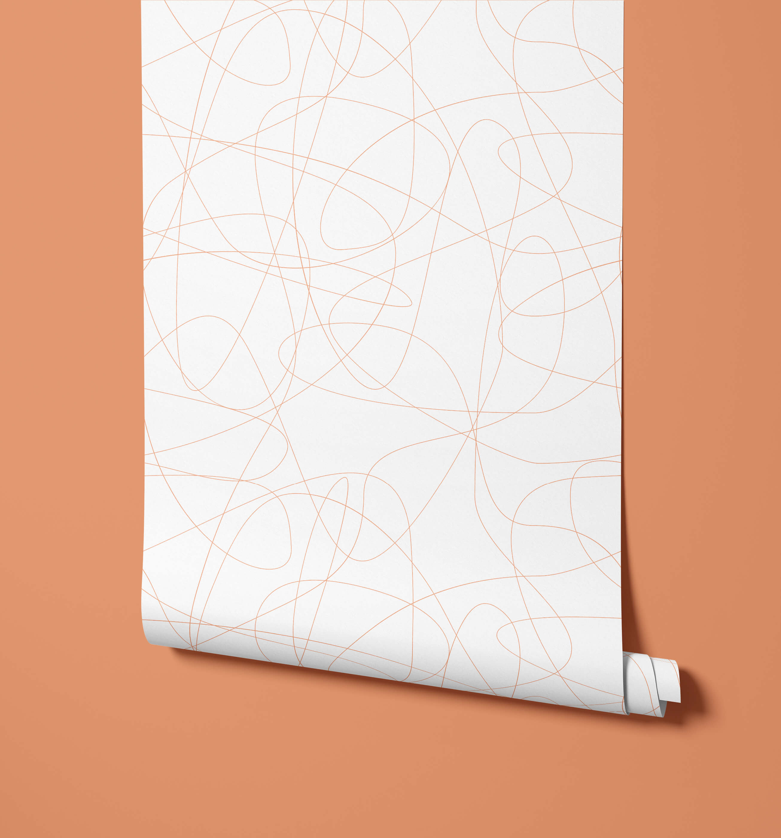Wander white wallpaper with delicate peach thin lines forming abstract flowing interconnected shapes