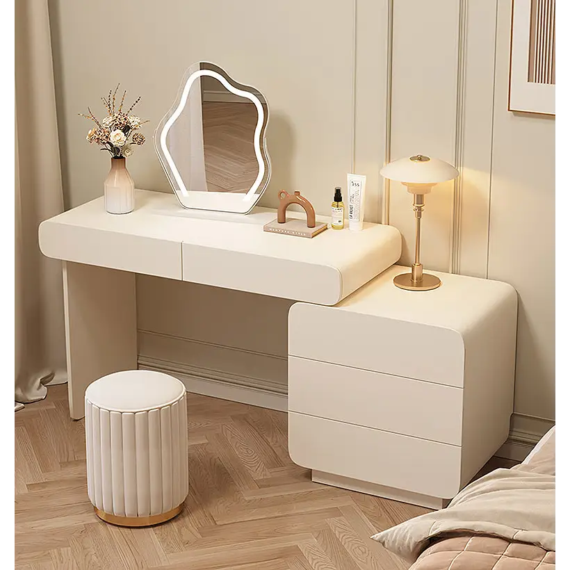 Ward Dressing Table With Side Cabinet & LED Mirror Cream