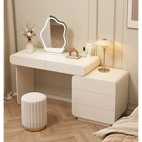 Ward Dressing Table With Side Cabinet & LED Mirror Cream