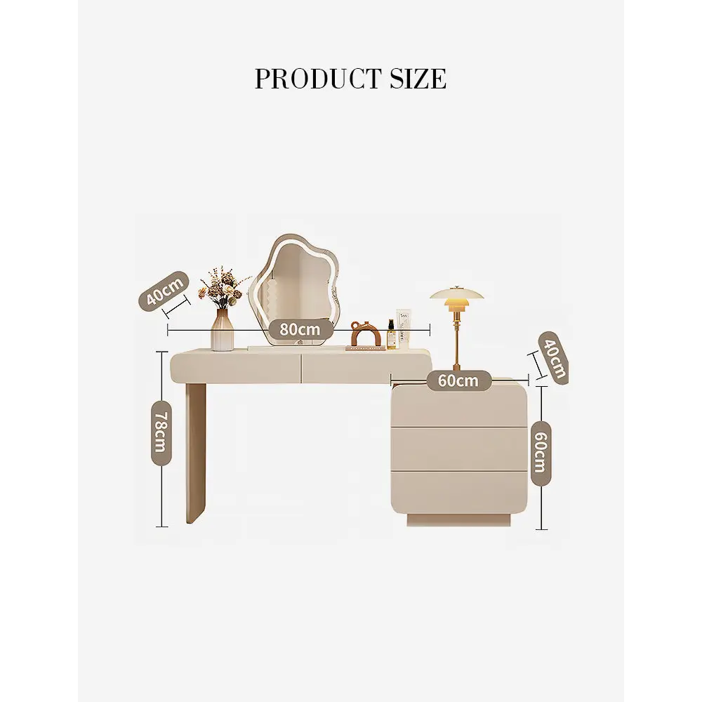 Ward Dressing Table With Side Cabinet & LED Mirror Cream