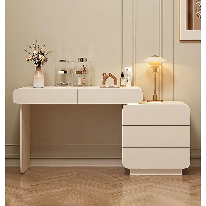 Ward Dressing Table With Side Cabinet & LED Mirror Cream