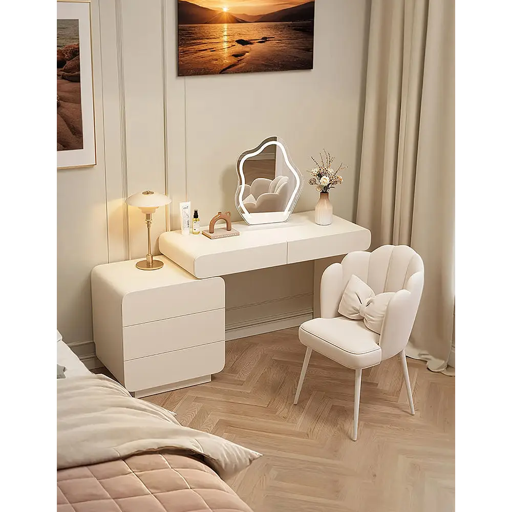 Ward Dressing Table With Side Cabinet & LED Mirror Cream