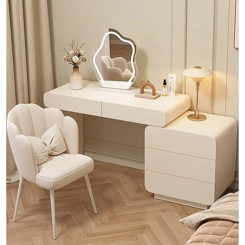 Ward Dressing Table With Side Cabinet & LED Mirror Cream