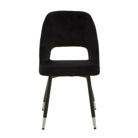 Warren black velvet dining chair with sleek metal legs featuring modern black velvet and minimalist design