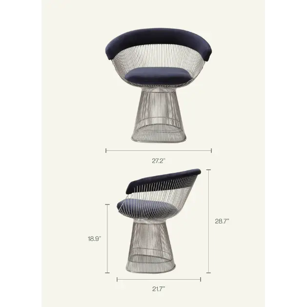 Warren Platner Dining Chair - Chrome Base, Dark Blue｜ DC Concept