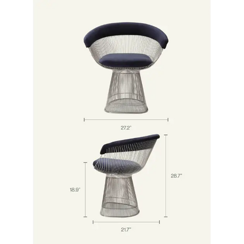 Warren Platner Dining Chair - Chrome Base, Dark Blue｜ DC Concept