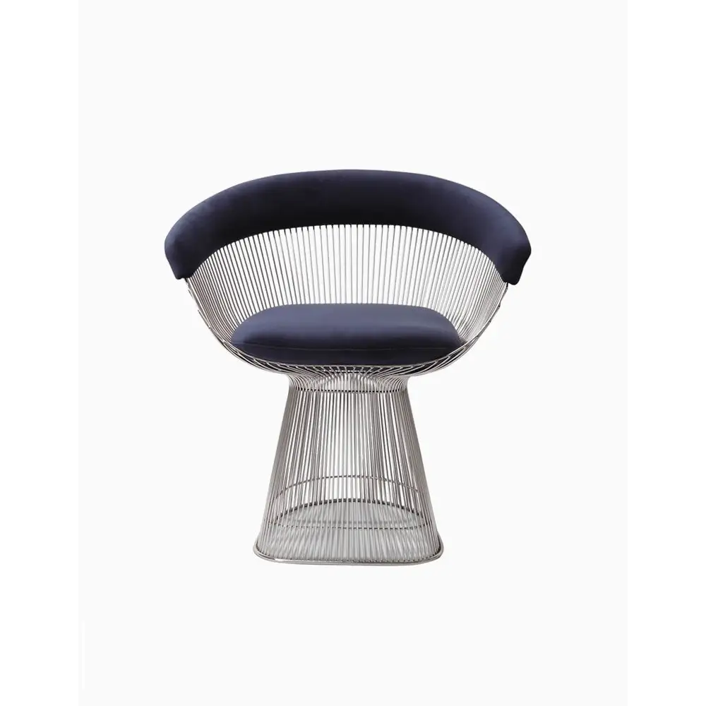 Warren Platner Dining Chair - Chrome Base, Dark Blue｜ DC Concept
