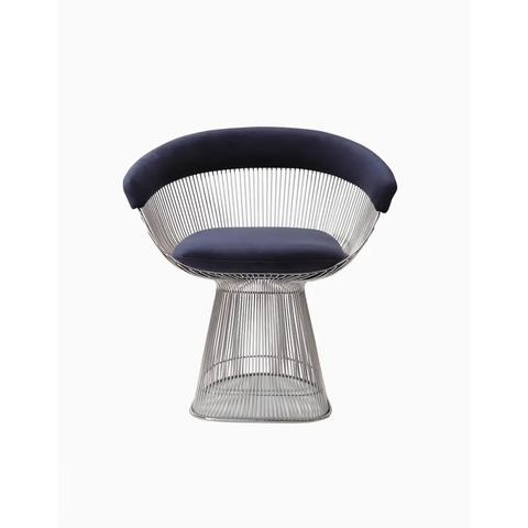 Warren Platner Dining Chair - Chrome Base, Dark Blue｜ DC Concept