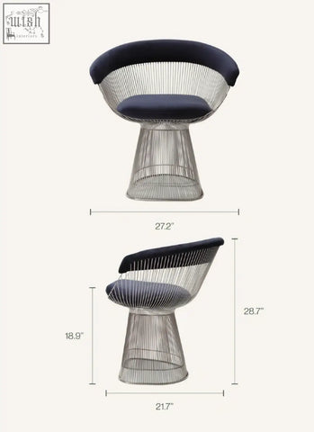Modern wireframe warren platner dining chair with navy blue upholstered seat and backrest clearance sale