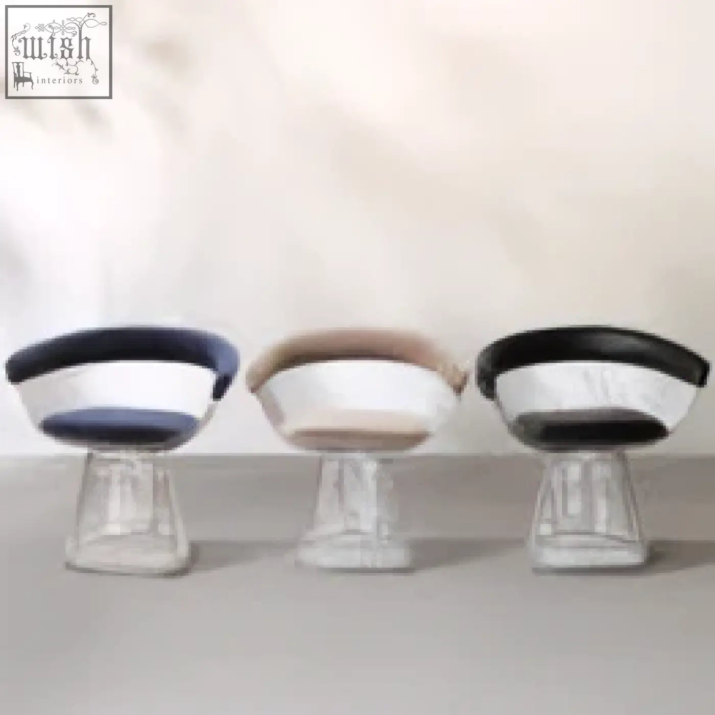 A row of sleek minimalist drawer pulls with glossy black finish and acrylic bases for warren platner dining clearance