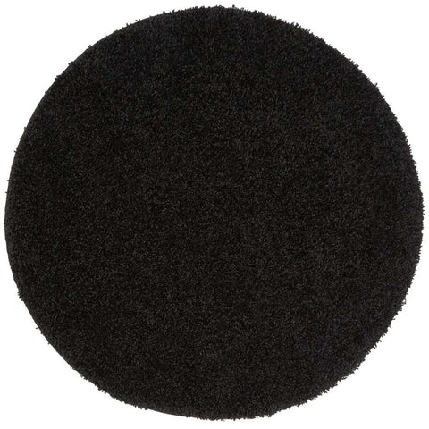 Black circular washable black shaggy rug with plush textured surface perfect for cozy home spaces