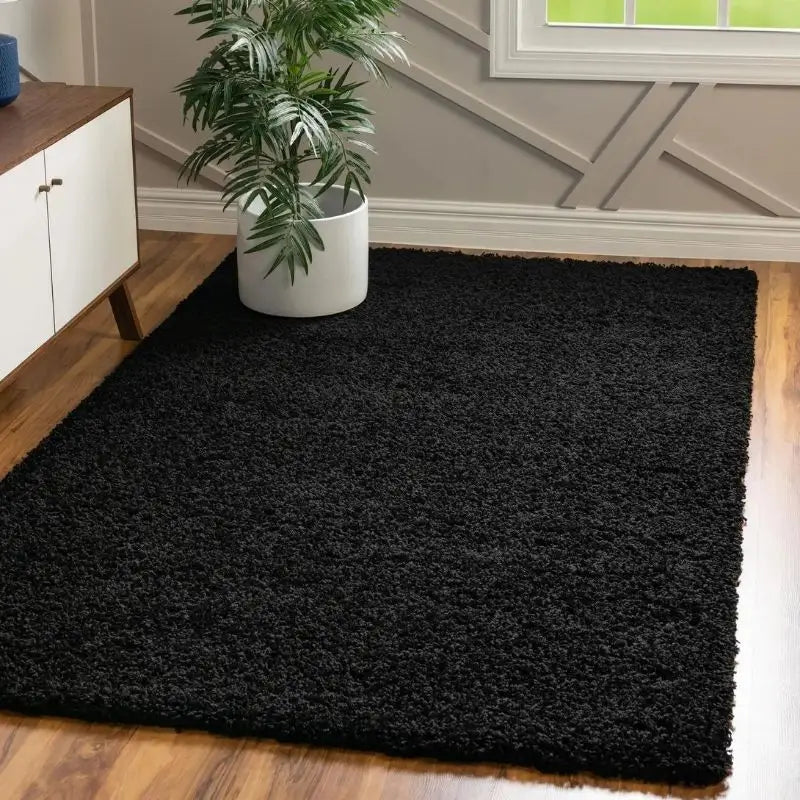 Washable Black Shaggy Rug - Rugs