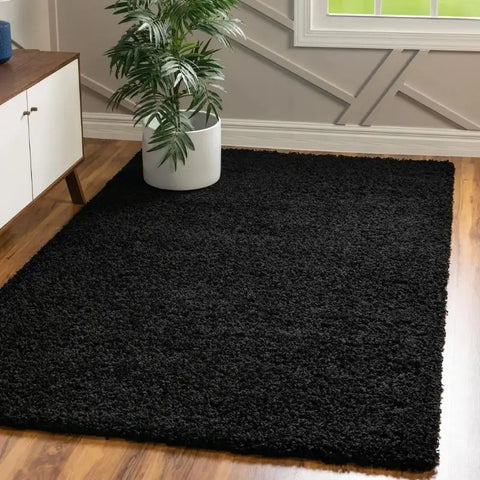 Washable Black Shaggy Rug - Rugs
