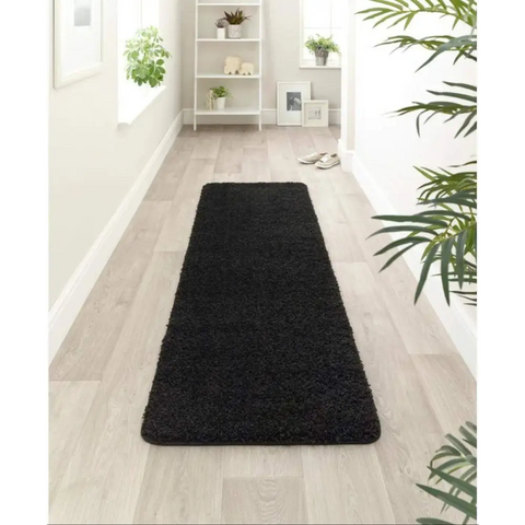 Washable Black Shaggy Rug - Rugs