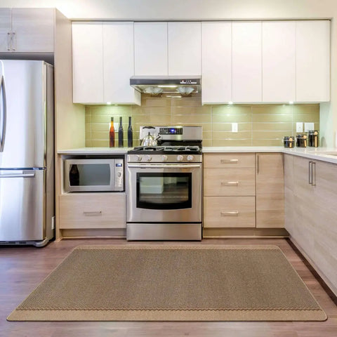 Washable Bordered Beige Rug | 116B - Rugs