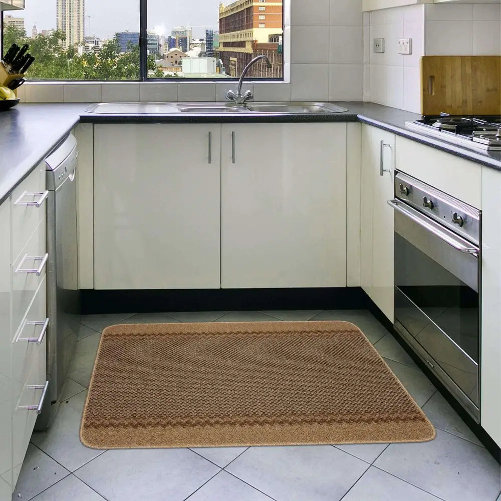 Washable Bordered Beige Rug | 116B - Rugs