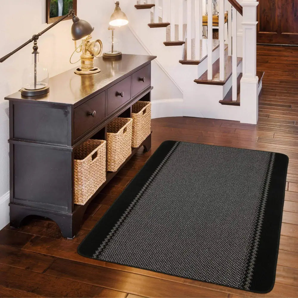 Washable Bordered Black Rug | 116Bl - Rugs