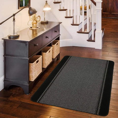 Washable Bordered Black Rug | 116Bl - Rugs