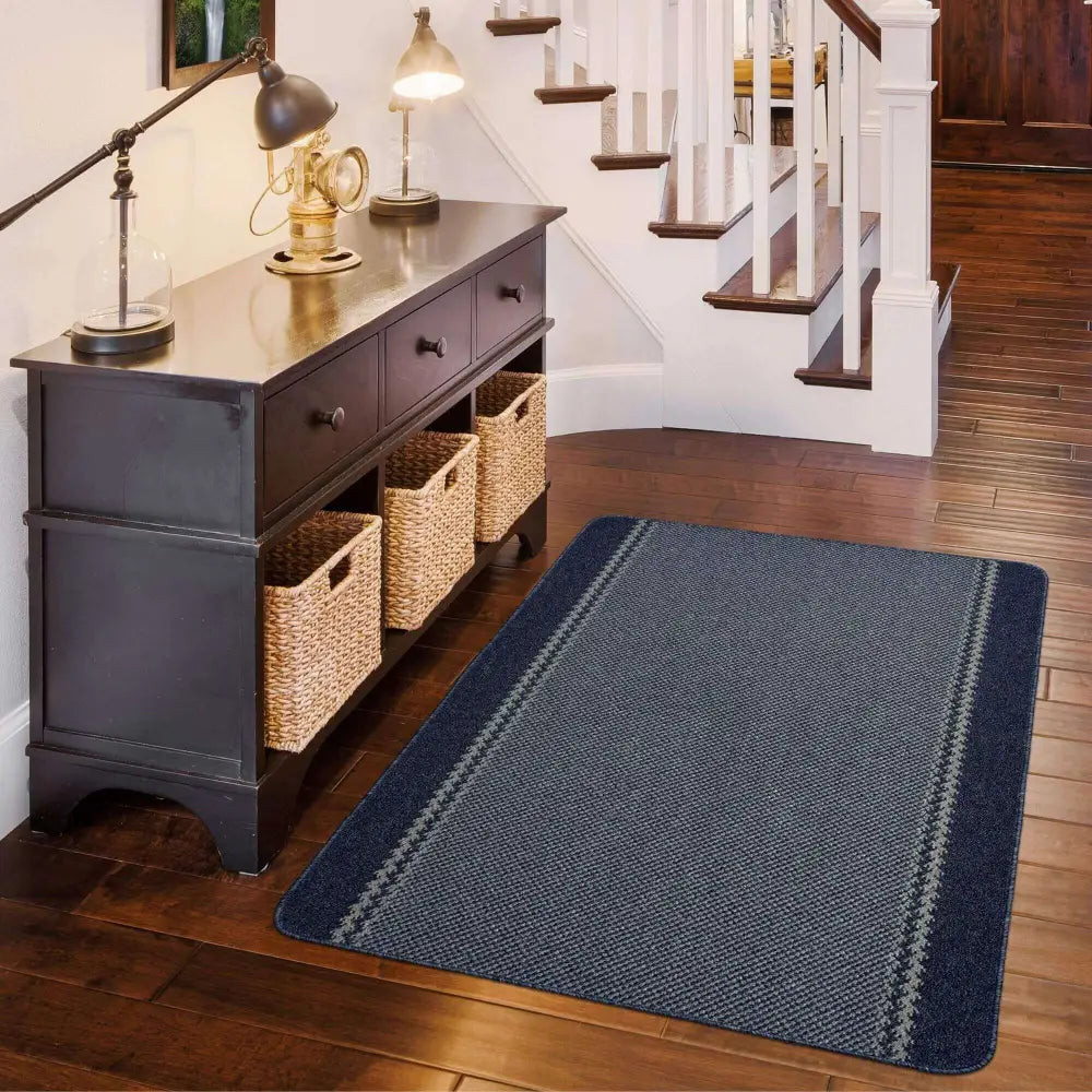 Washable Bordered Blue Rug | 116Blu - Rugs