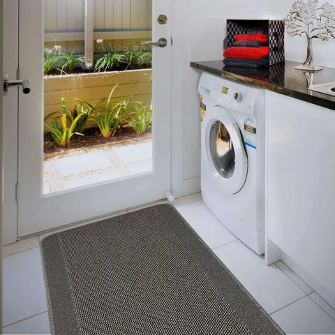 Washable Bordered Dark Grey Rug | 110D - Rugs