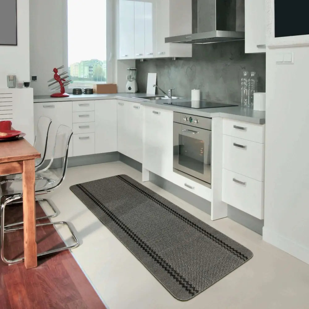 Washable Bordered Dark Grey Rug | 116D - Rugs