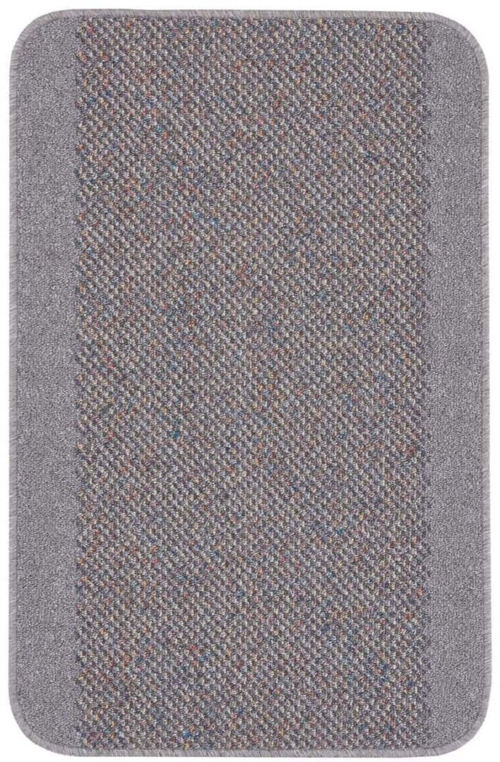 Gray textured silver grey rug with washable bordered silver design soft plush border and woven raised pattern