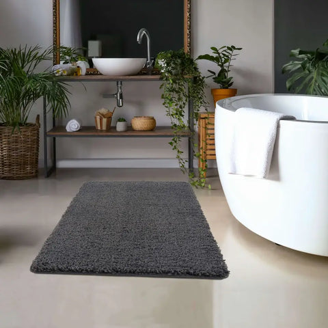 Washable Charcoal Shaggy Rug - Rugs