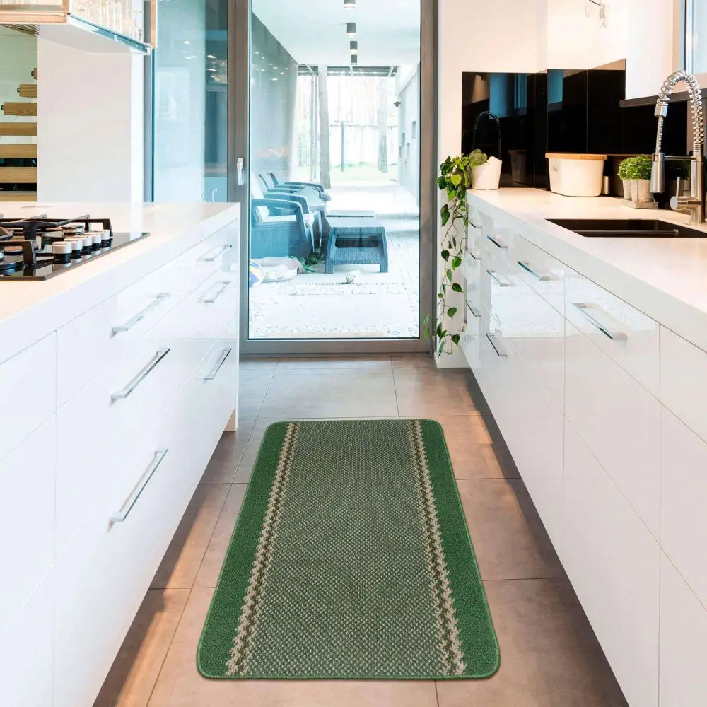 Washable Designer Bordered Green Rug | 116Gr - Rugs