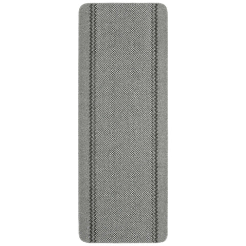 Washable designer bordered grey rug with gray textured runner and subtle darker vertical stripes for easy cleaning