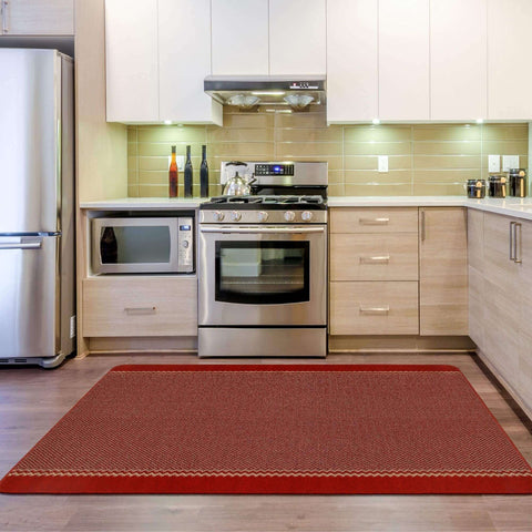 Washable designer bordered red rug with textured geometric pattern perfect for stylish home decor