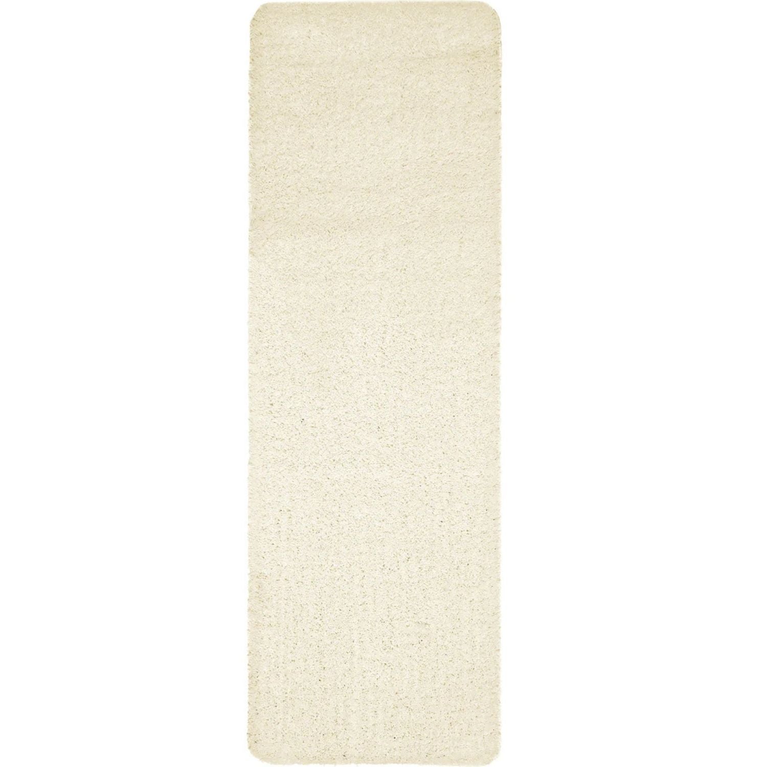 Cream-colored washable ghost ivory shaggy runner rug with plush soft textured surface perfect for cozy spaces