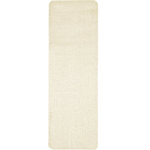 Cream-colored washable ghost ivory shaggy runner rug with plush soft textured surface perfect for cozy spaces
