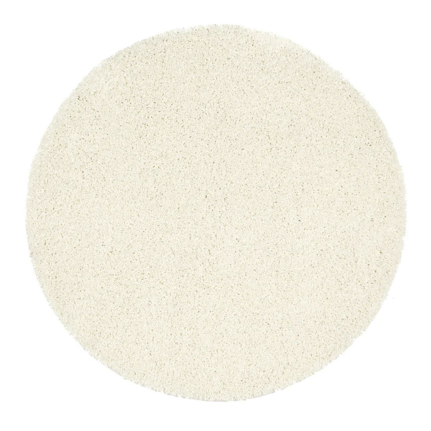 Cream-colored circular washable ghost ivory shaggy rug with soft plush texture for cozy living spaces