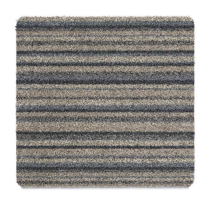 Washable ribbon mat with textured horizontal stripes in gray and beige perfect for easy cleaning and style