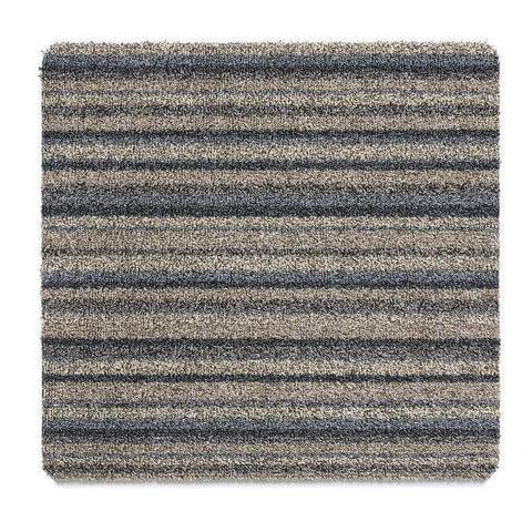Washable ribbon mat with textured horizontal stripes in gray and beige perfect for easy cleaning and style