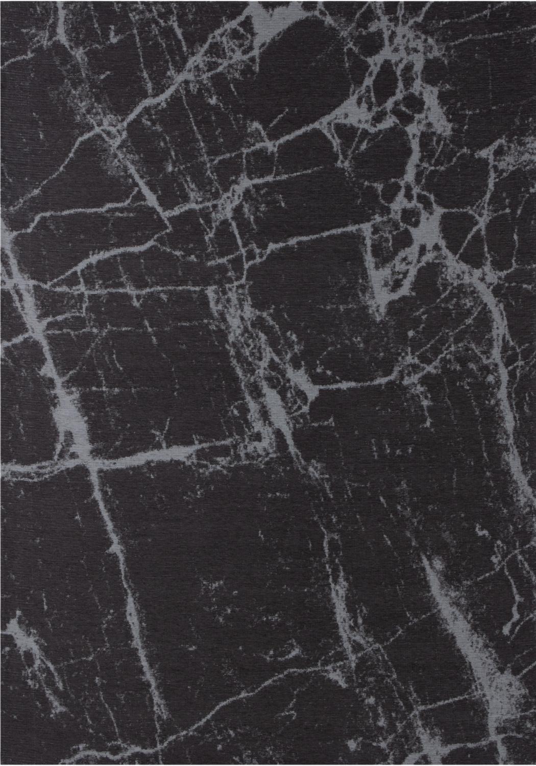 Dark grey washable rug carina with a black marble pattern and intricate white veining for stylish floor decor