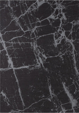 Dark grey washable rug carina with a black marble pattern and intricate white veining for stylish floor decor