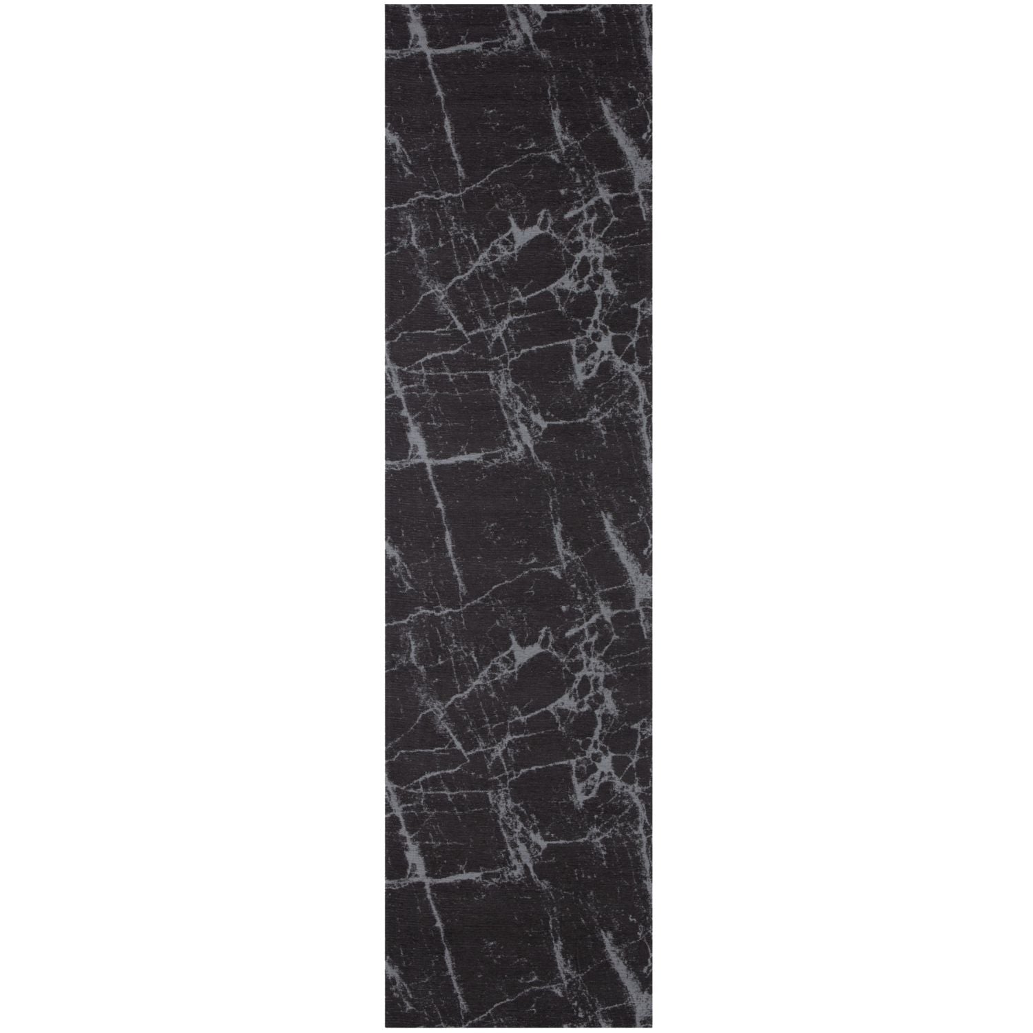Dark grey washable rug carina featuring black marble tile design with intricate gray veining for stylish floors