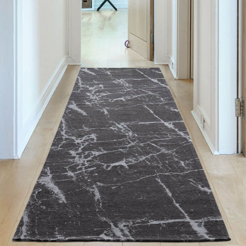Dark grey washable rug carina with a white marble pattern perfect for modern runner spaces rug carina dark style