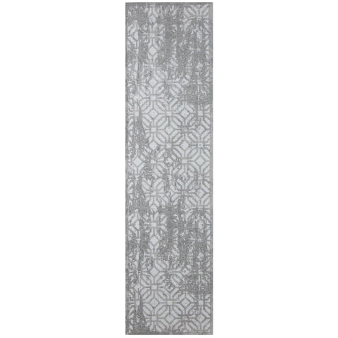 Gray runner rug carina grey with a washable distressed geometric pattern perfect for high traffic areas