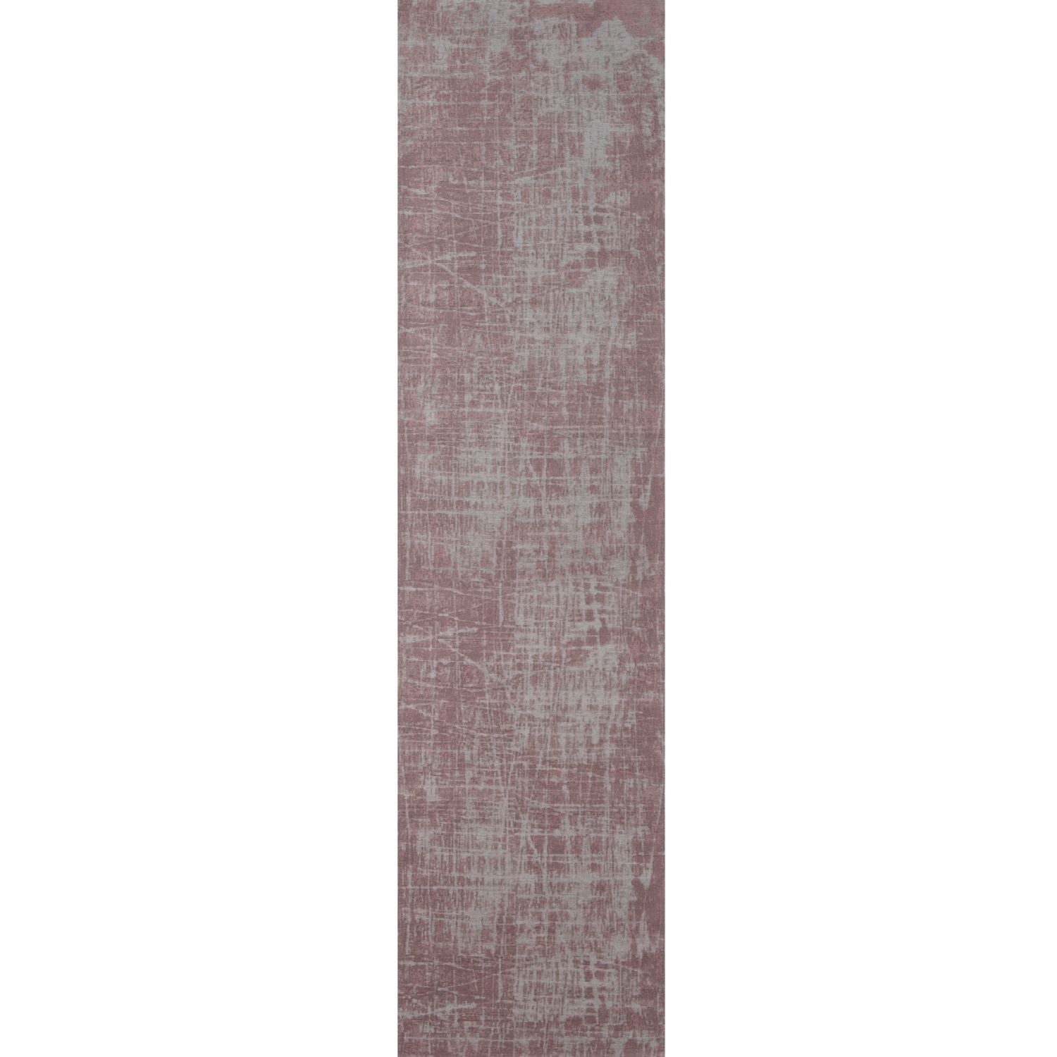 A long washable rug carina with a faded mauve base and distressed gray patterns perfect for cozy spaces